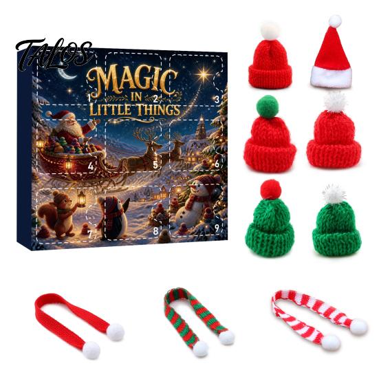 Decorative Bottle Toppers for Christmas 9 Pcs Mini Knit Hat And Scarf Set Advent Calendar, Handmade Tiny Santa Gift Kids Scarves Countdown Calendar