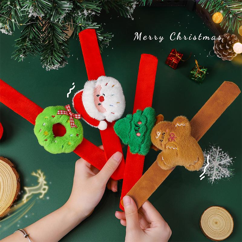 Christmas Slap Ring Bracelet Cute Cartoon Plush Elk Snowman Circle Bracelet For Xmas Children Gift Holiday Decor Wrist Band