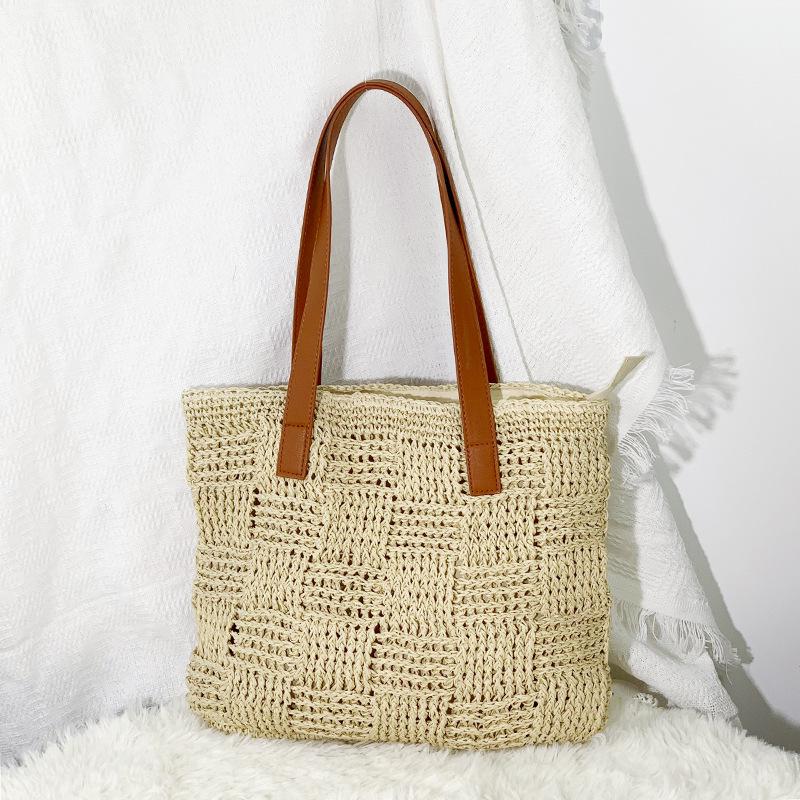 Модная плетеная соломенная сумка-тоут: Большая вместимость для повседневных поездок и отпускного стиля