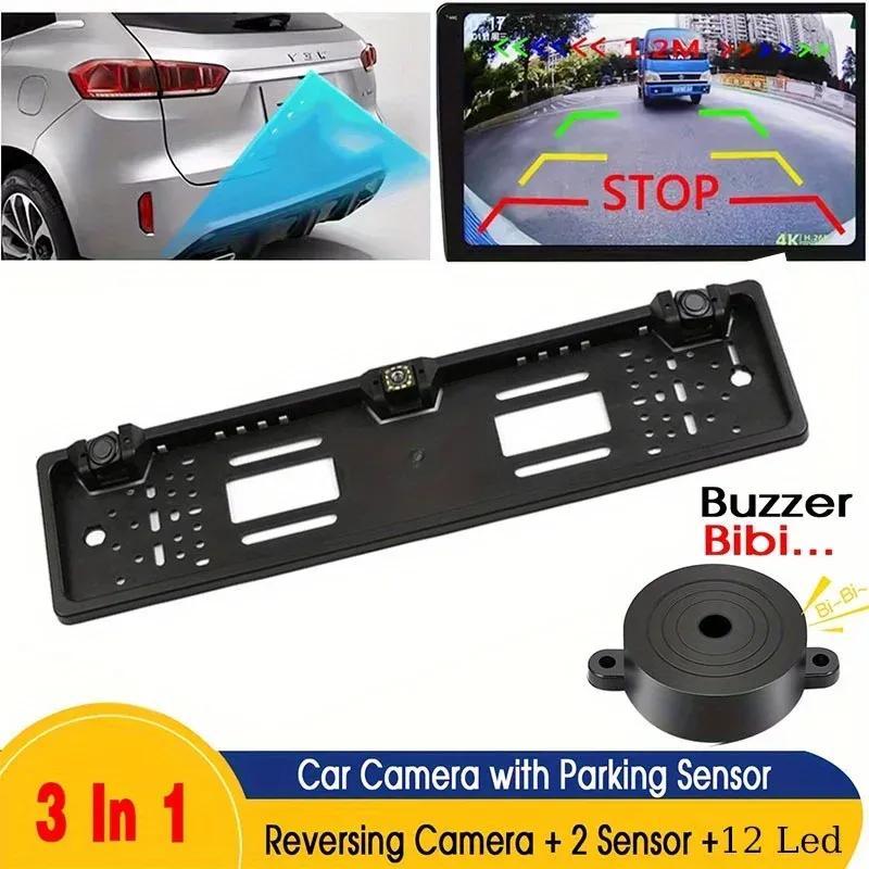 European license plate frame Dual 12Led Night Vision Car Camera System 170° Fisheyes Lens BSD/ADAS Buzzer Alarm Backup Camera