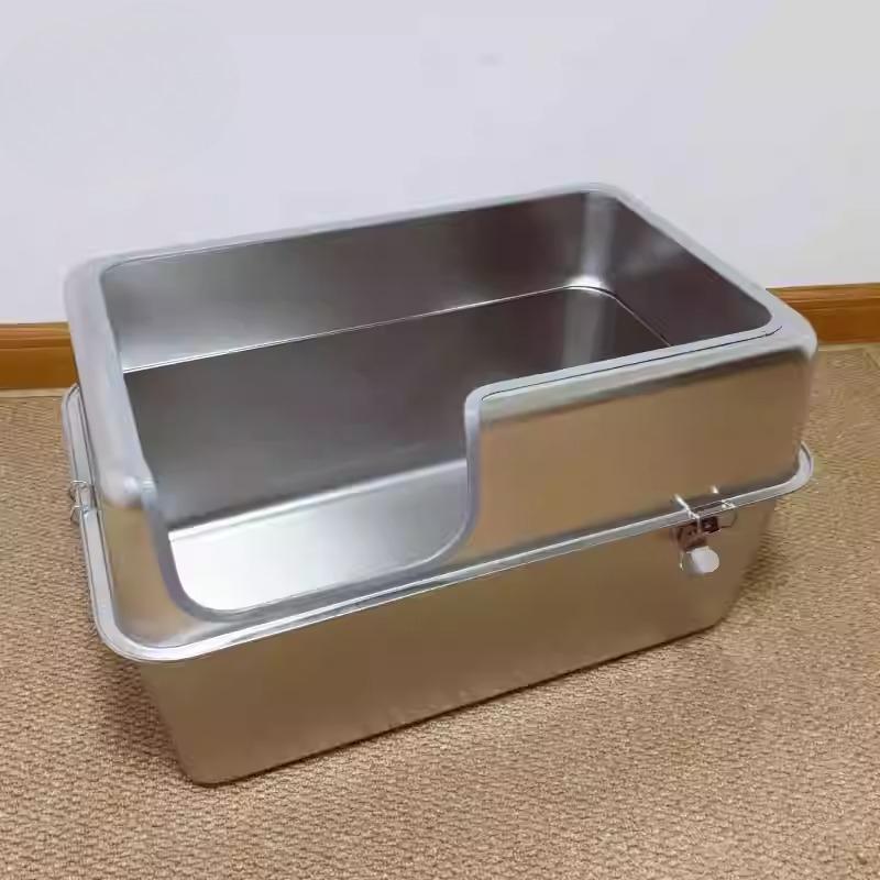 

Stainless Steel Enclosed Style Cat Litter Box Jumbo Top Entry Kitty Toilet Odor Control Litter Tray Easy-Clean Metal Cat Bedpans