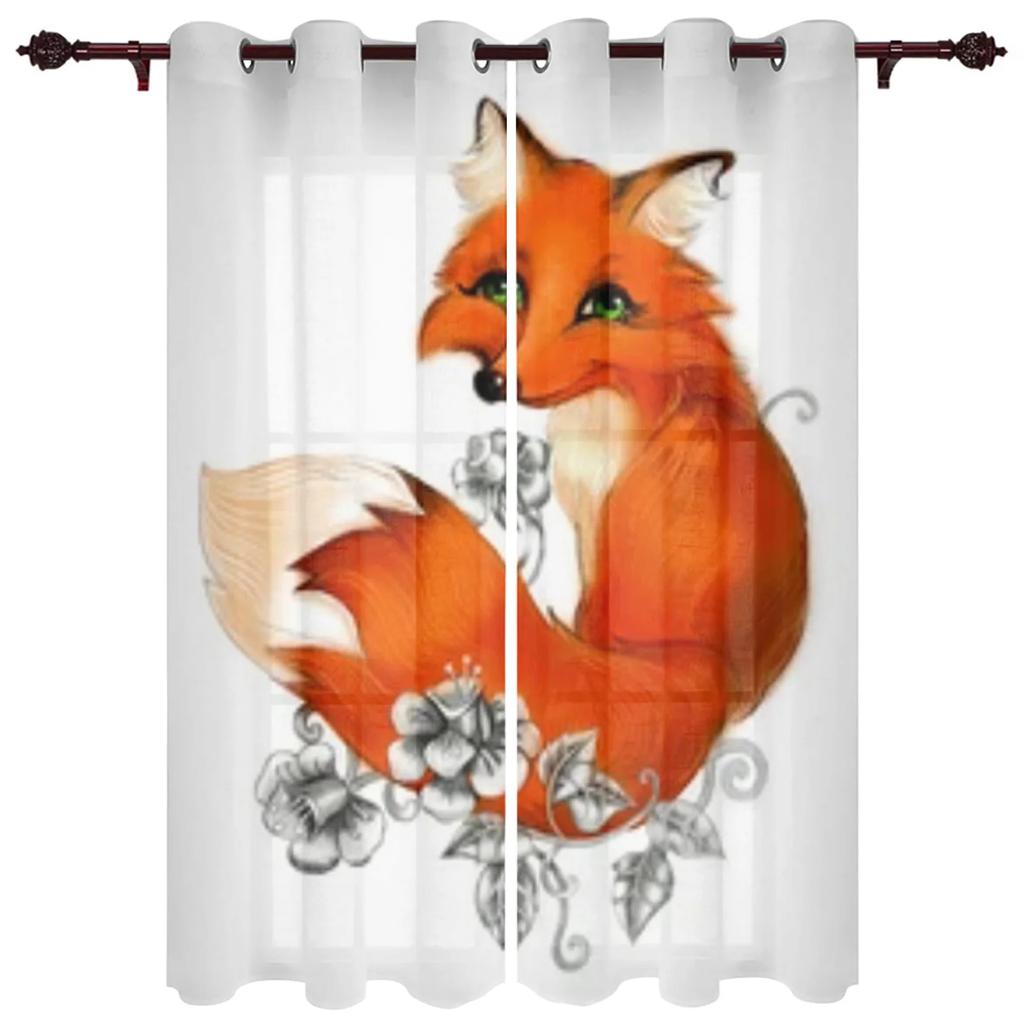 Cartoon Forest Animal Tree Fox Bear Rabbit Child Window Curtains Curtains for Living Room Decorative Items Living Room 2Panels
