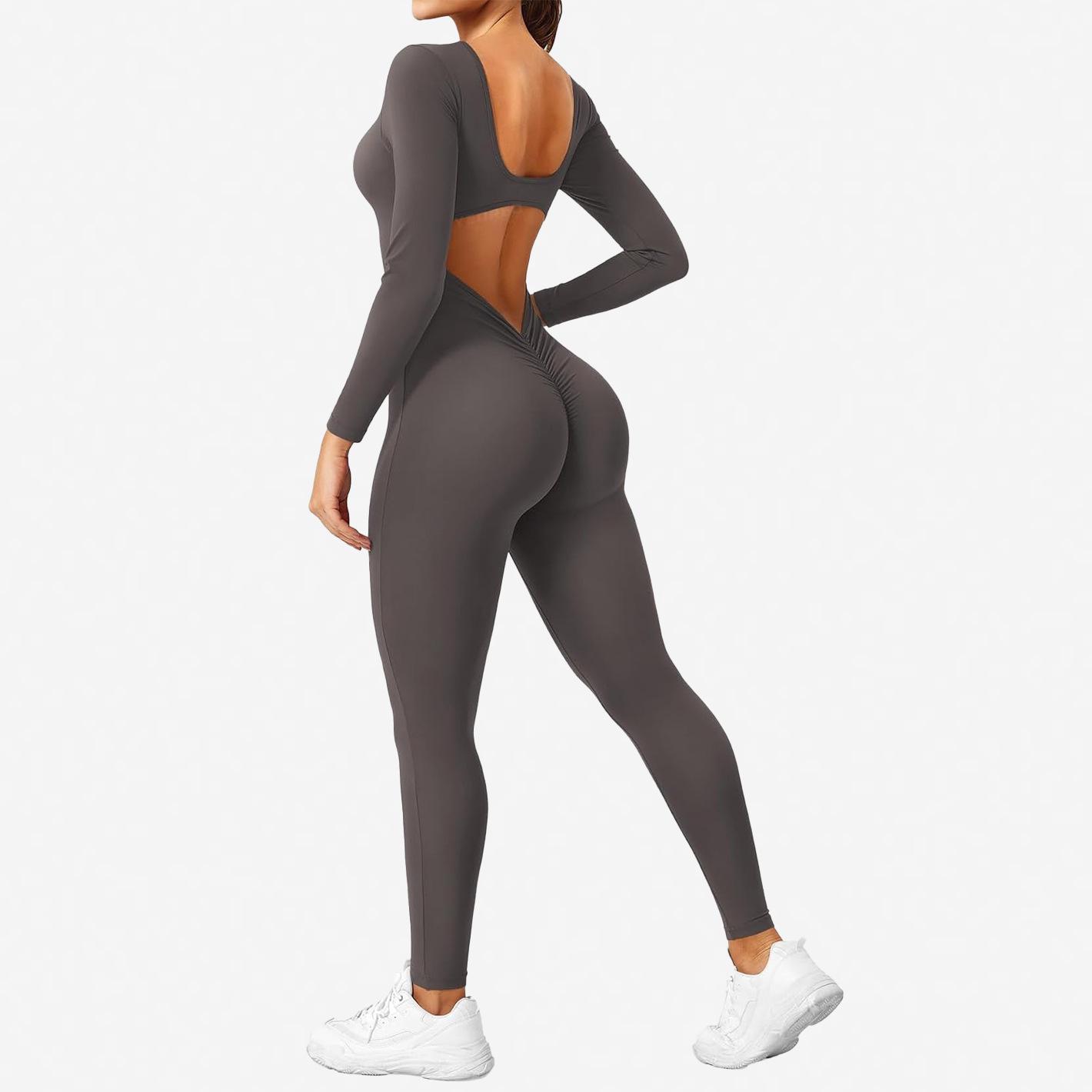 Women s Square Neck Open Back Long Sleeve Yoga Jumpsuit S