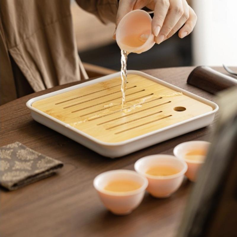 Chinese Porcelain Tea Set, Pink Kungfu Teapot Set with 1 Teapot, 4 Tea Cups, 1 Tea Tray, Golden Handle Tea Pot Teasets for Home Tea Party Women Gift