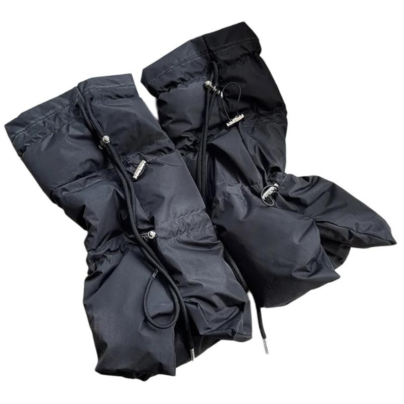 Women Winter Padded Puffer Leg Warmers for Outdoor and Sports Adjustable Drawstring Split Flared Boot Covers Cuffs Socks