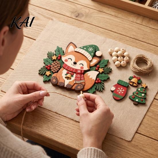 Holiday Party Supplies Christmas Fox Hanging Ornament, Wooden Cute Pendant with Glove Bell Tree Festive Decoration Charms, for Door Mantel Tree,