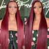 Burgundy Long Straight Hair Wig European American Women's Daily Natural Front Lace Headgear