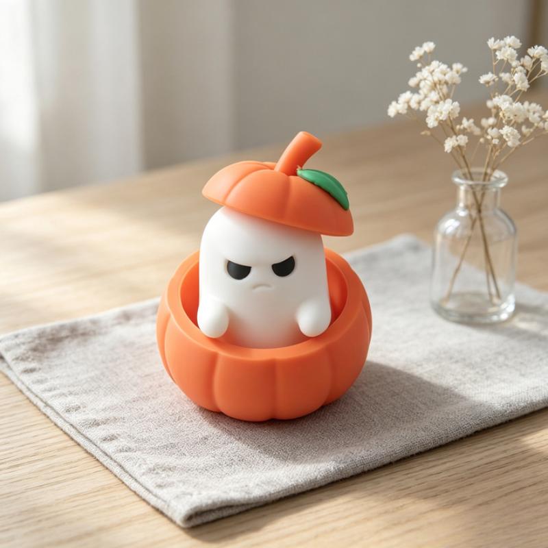 3D Printed Halloween Pumpkin Ghost Funny Figurine Cute Mini Desktop Statue for Home Office Festival Party Decor Gift