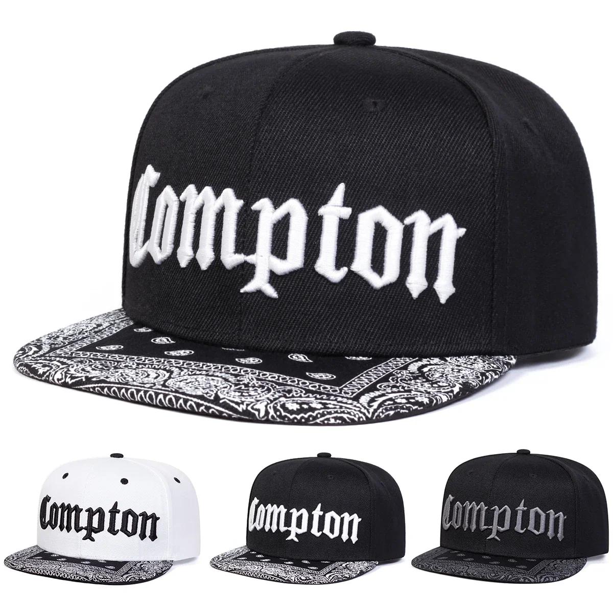 Freedom Outdoors Women's Black White Unisex Compton Letter Embroidery Hip-Hop Hats Spring Autumn Adjustable Casual Snapback Baseball Caps Outdoor Sunscreen Hat