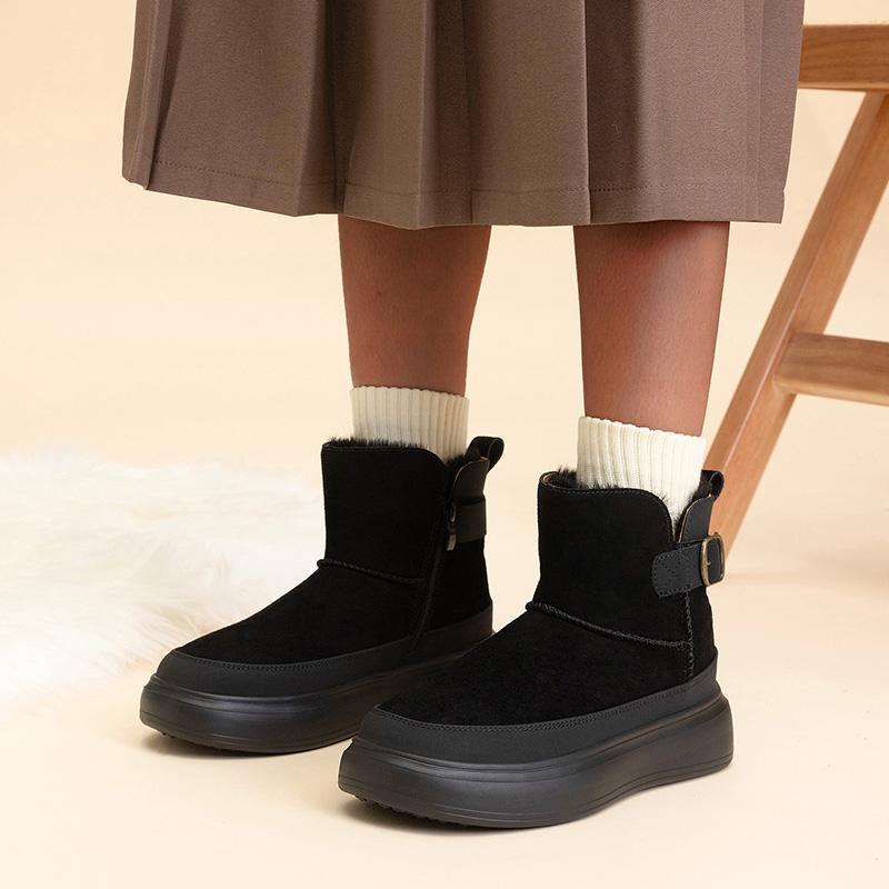 TUINANLE Thick Soled Short Sleeved Snow Boots for Women Versatile with Thick Fleece and Anti Slip Warm Cotton Shoes