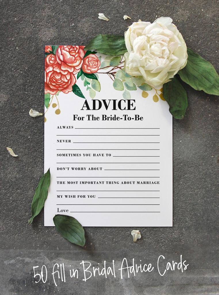Inkdotpot Brautparty-Spiele, Tipps für die Braut, 50er-Set, Blumenmuster, Mad Libs-Spiel
