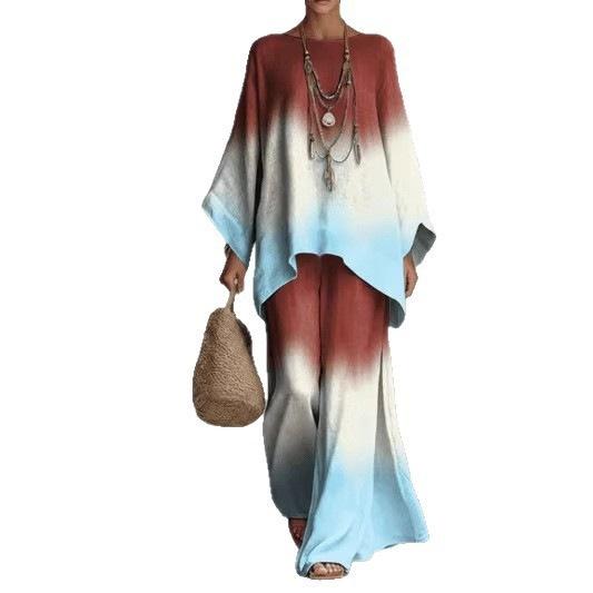 Y116 Summer Loose Bat Sleeve Top Wide Leg Pants Two-piece Women's Clothing European and American Fashion Suit