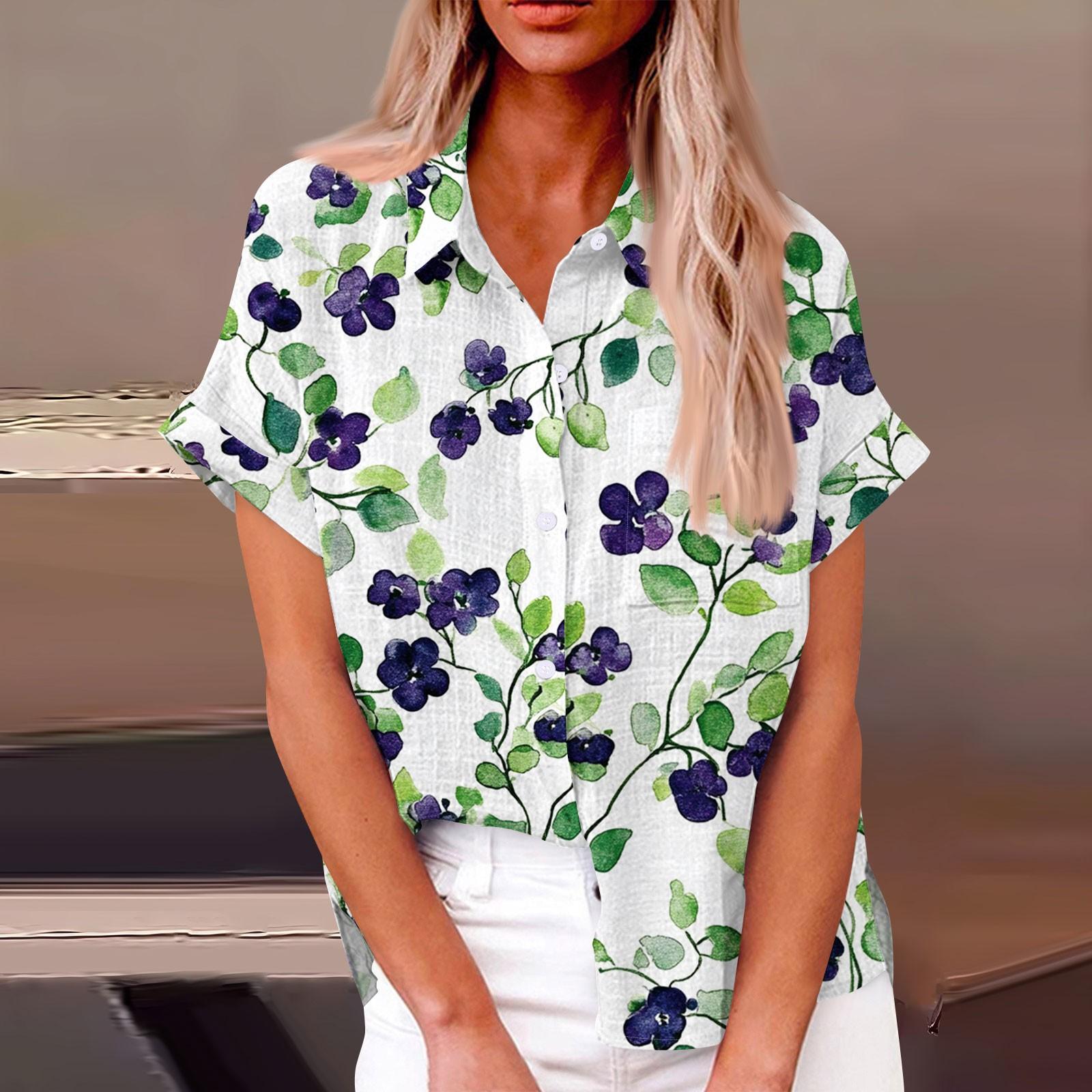 

Женская модная свободная повседневная рубашка с коротким рукавом и отворотом на пуговицах, футболка с принтом, топ M зелёный