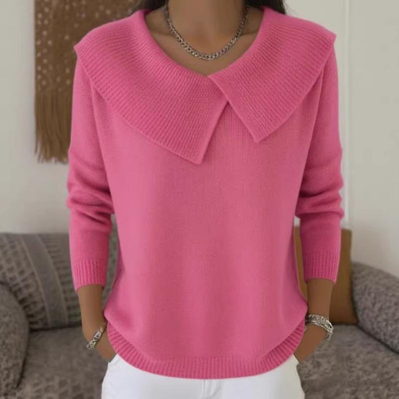 

Women Pink Asymmetric Collar Knit Sweater V Neck Long Sleeve Casual Pullover S розовый