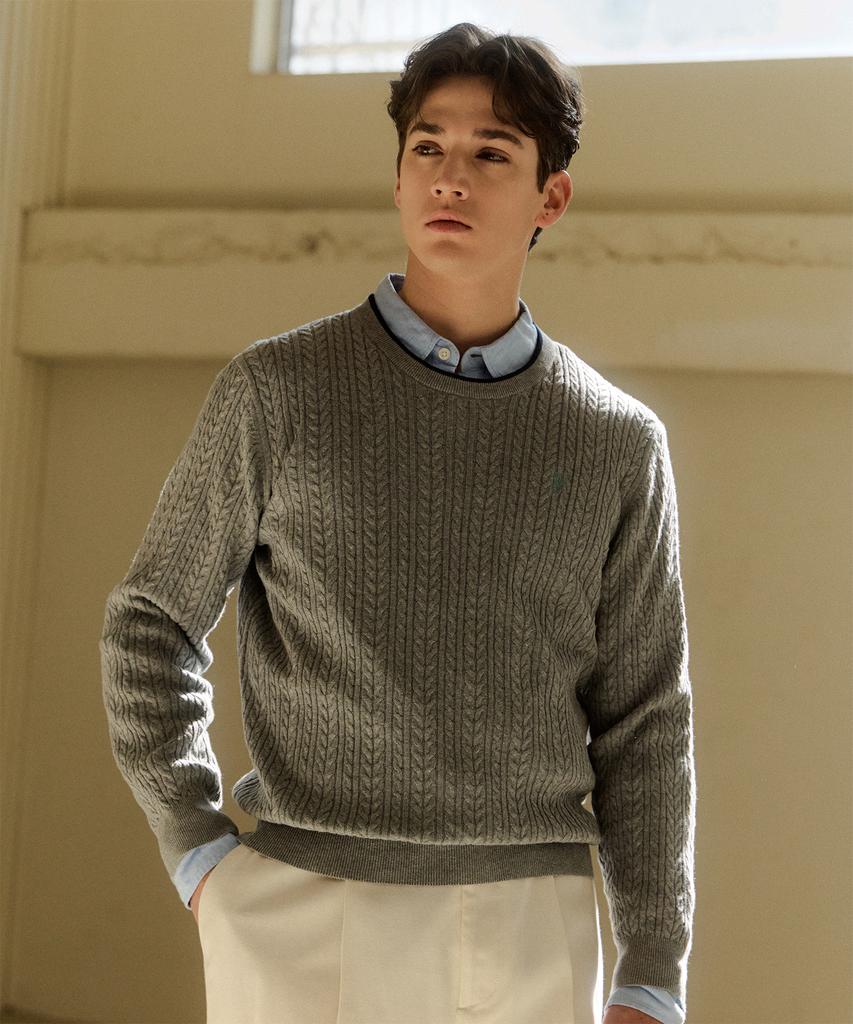 USPOLOASSN 100% Cotton Long Sleeve Round Knit_Melange Gray