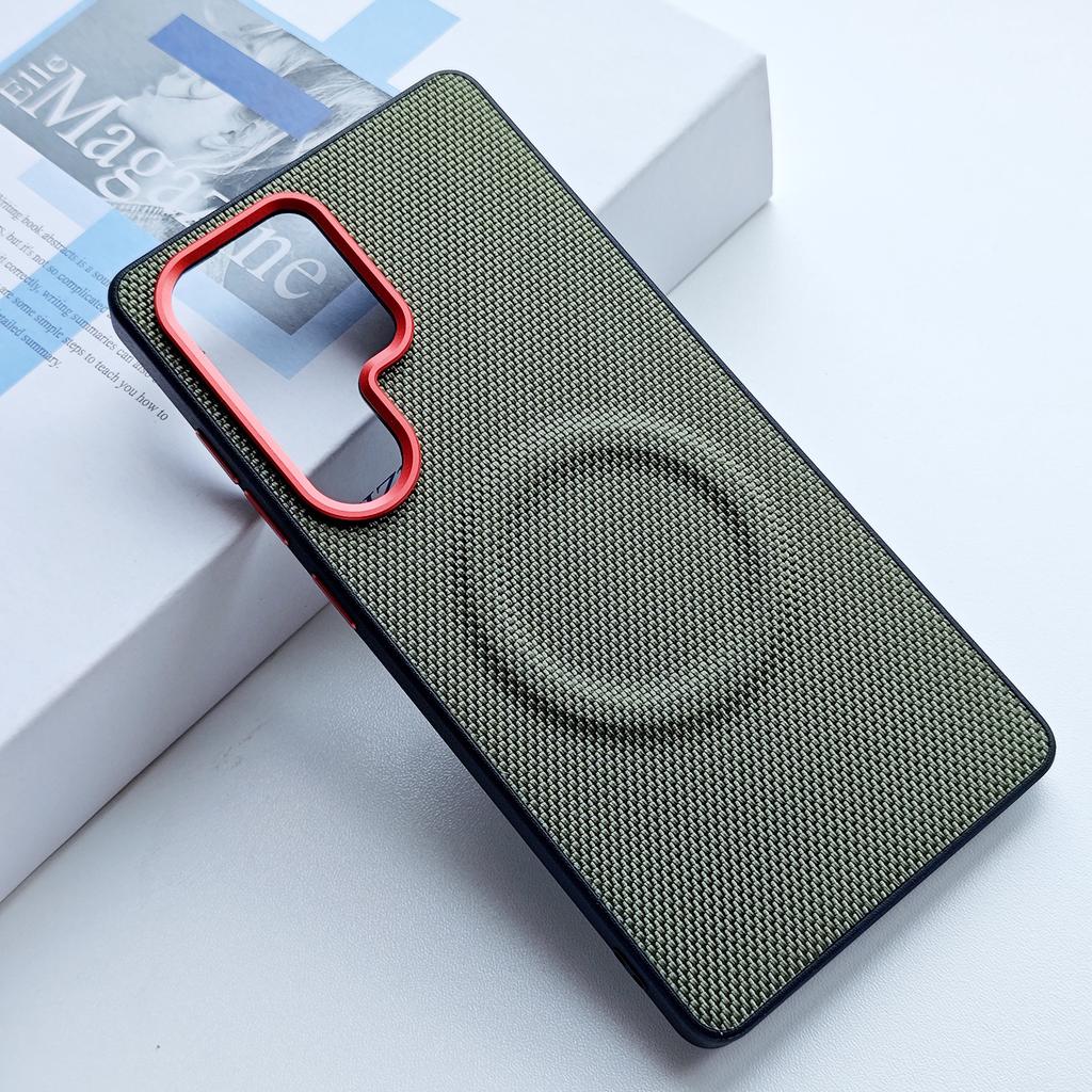 For Samsung Galaxy S26 Ultra Edge Plus Case Magsafe Nylon Woven Matte Leather Skin-friendly Metal Frame Lens Protection Cover