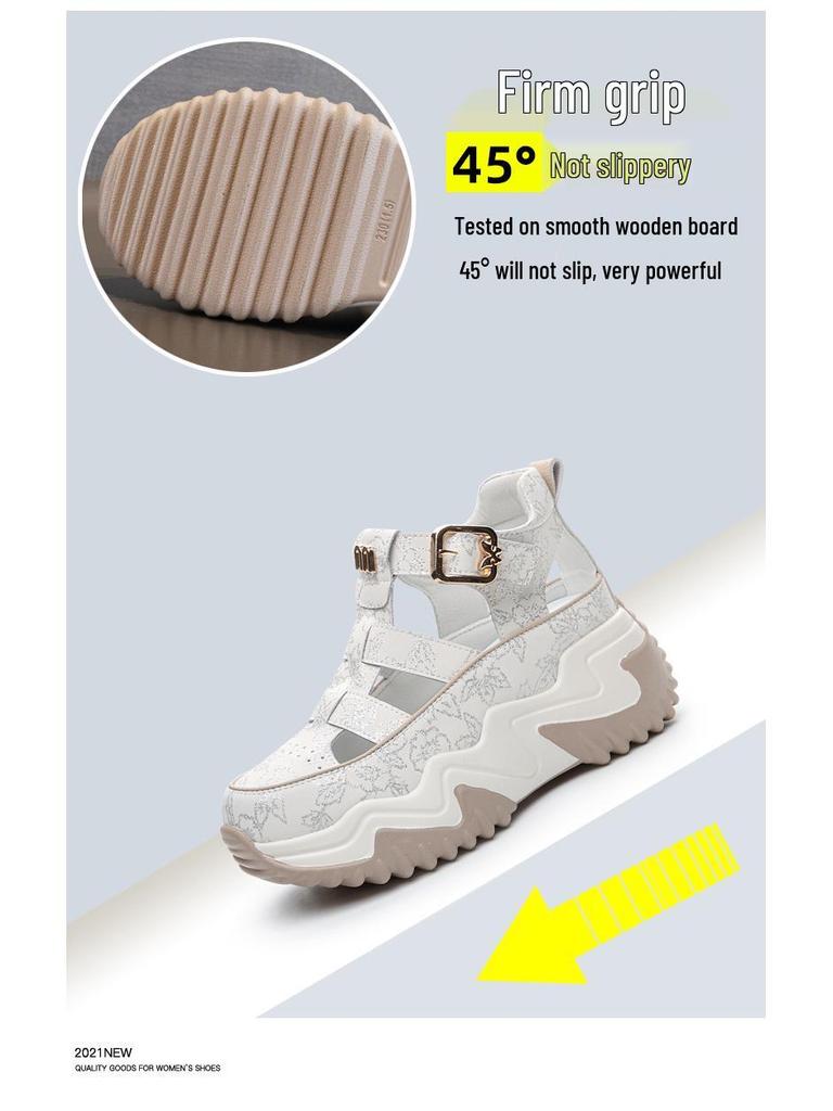 2024 Damen Echtleder Atmungsaktive Höhenvergrößernde Sandalen, 7 cm Dicke Sohle, Vielseitig & Lässig