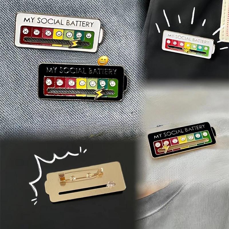 My Social Battery Slideable Creative Mood Switching Brooch Pin Badge Jewelry Accessories Gift