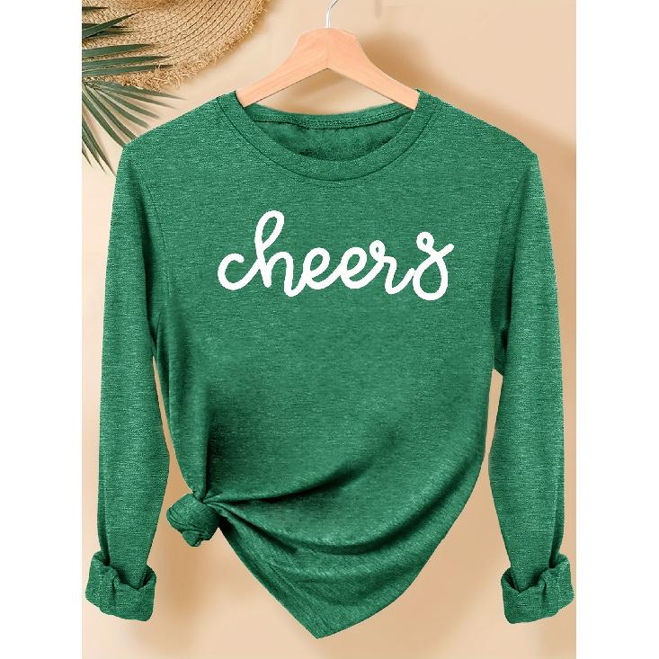 Simple and clean lines with English letter pattern print, fashionable and elegant women's casual sports-style top for spring, autumn, and winter,