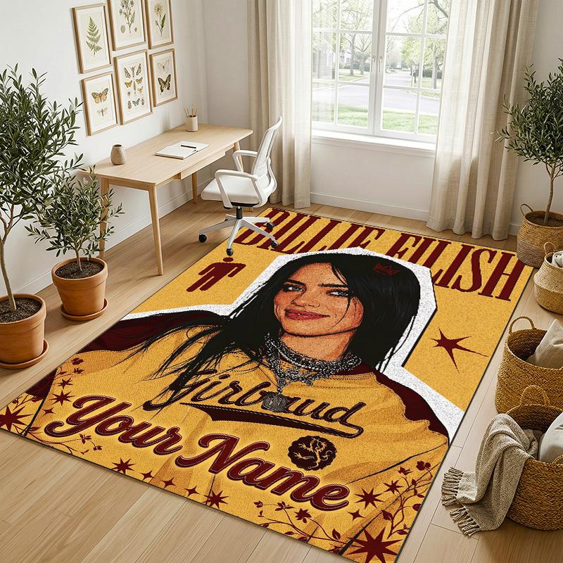 Personalized Crystal Velvet Carpet,Billie Eilish Custom Printed Name, Plush Area Rug For Home Indoor Decor