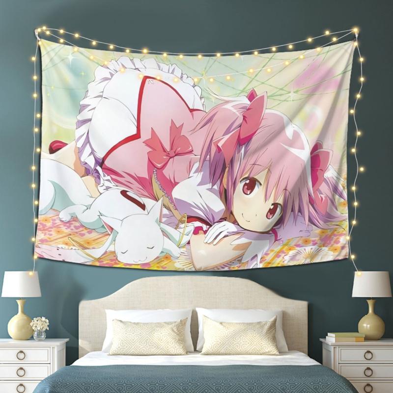 VIKAMA Magic Girl Anime Wall Tapestry Adorable Deer Eyes Design round Corner Decorative Cloth for Room Home Decoration