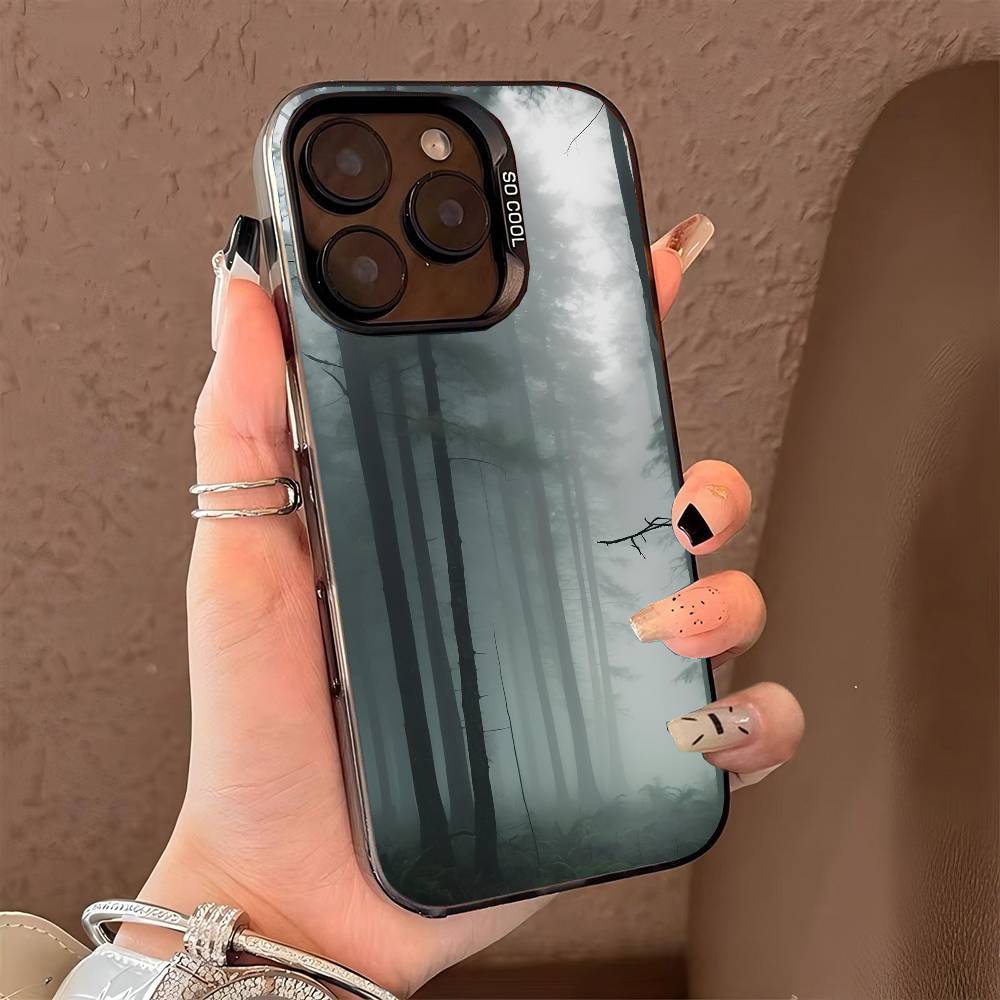 Mountain Misty Forest Phone Case for iPhone 17 17Air 16 15 14 13 12 11 Pro Max Plus Colorful Silver