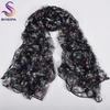[BYSIFA] Black Scarves Ladie Japan Style Floral Long Silk Scarf Female Spring Fall Fashion All-Match Neck Scarves Hijabs