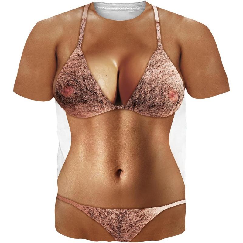 Fanient Pánská trička s chlupatou hrudí Vtipná trička s kulatým výstřihem Grafický vzor Krátký rukáv Rychleschnoucí a chladivá