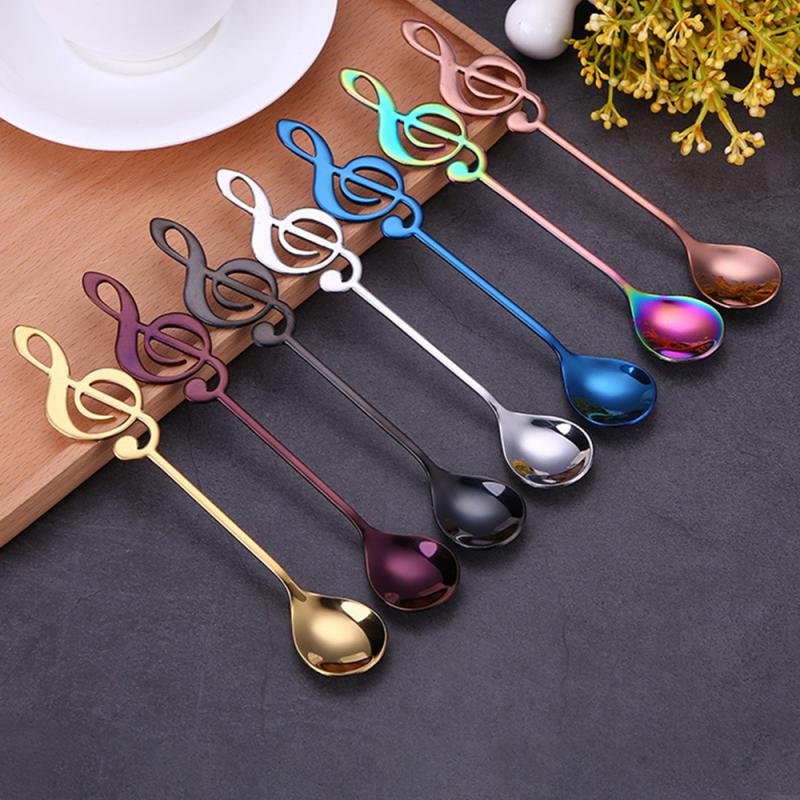 Musical Notes Spoon Stainless Steel Coffee Mixing Spoon Mug Teaspoons Kitchen Music Bar Tableware Creative Colorful Gift Spoon