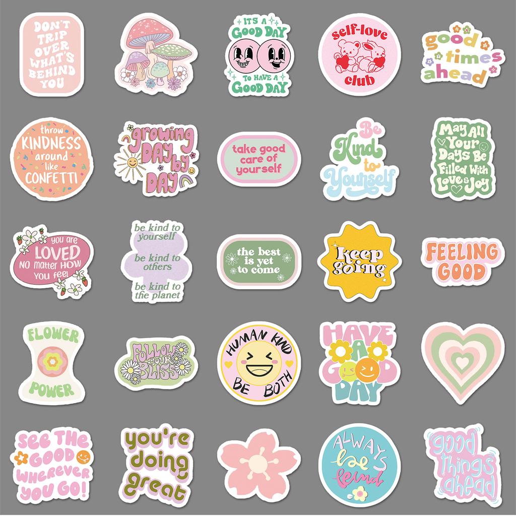 50 Danish Flour Inspirational English  Slogans Water-Repellent Decorative Water Cup Suitcase Mobile Phone Case Decals