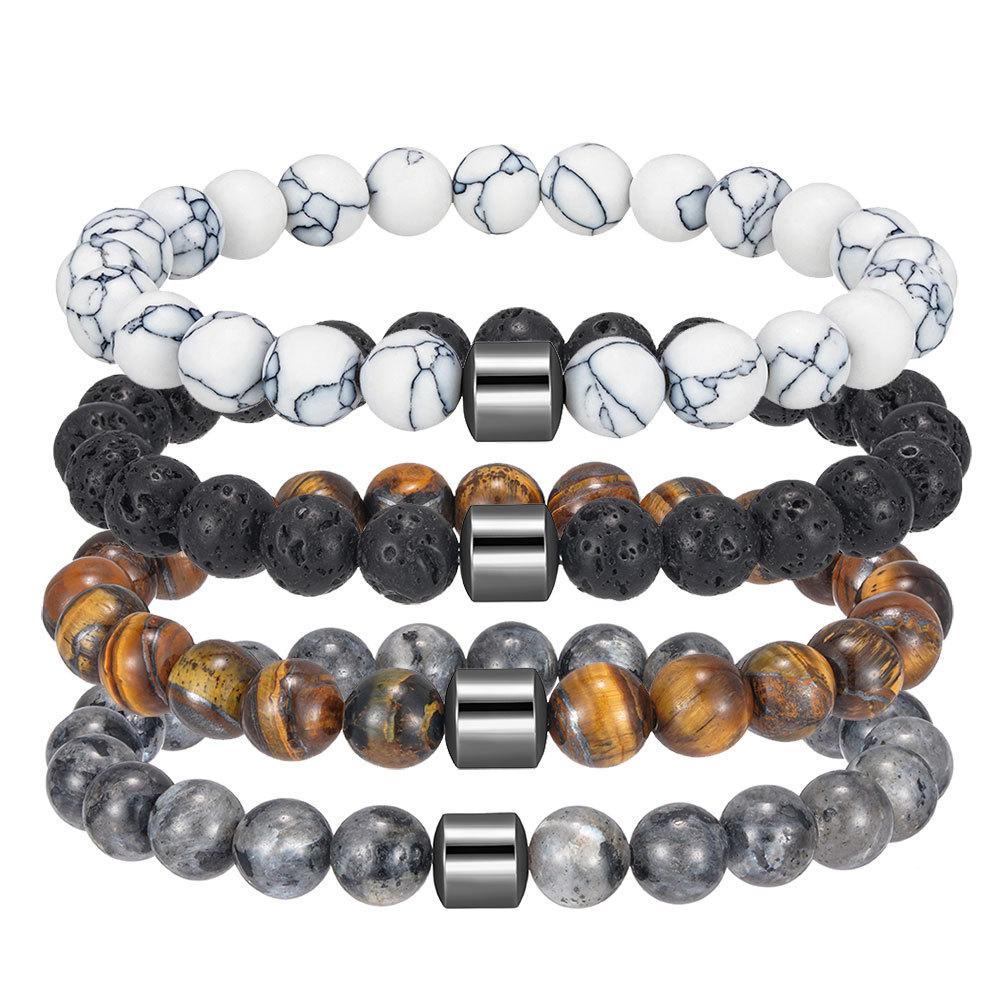 8MM Natural Stone Bracelet Set: Black Gall Tiger Eye & Agate Stone