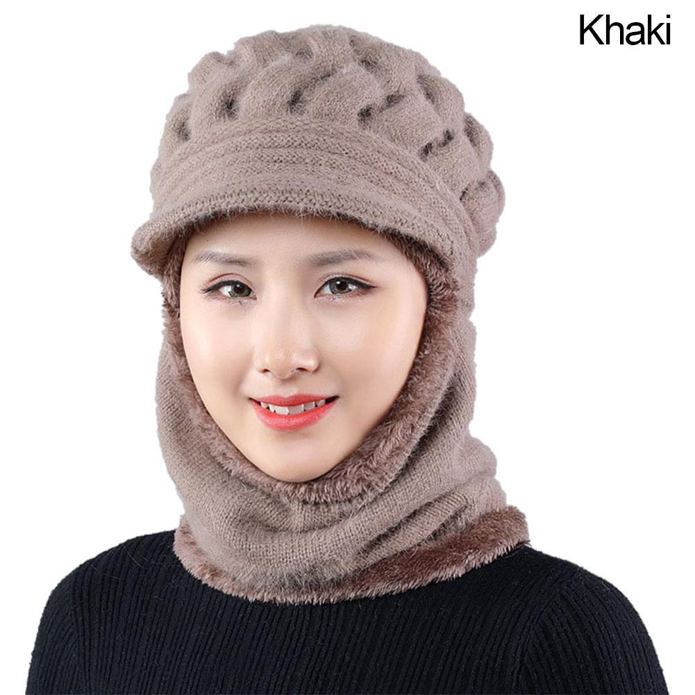 Women Winter Windproof Beanies Scarf Cap Cycling Outdoor Warm Woolen Thickening Velvet Hat