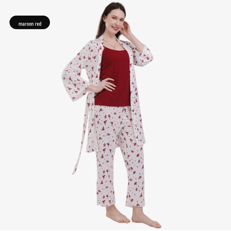 Summer 2026 Floral Women's Pajamas Three-Piece Set Long Sleeve – Wearable Outdoors, In Stock