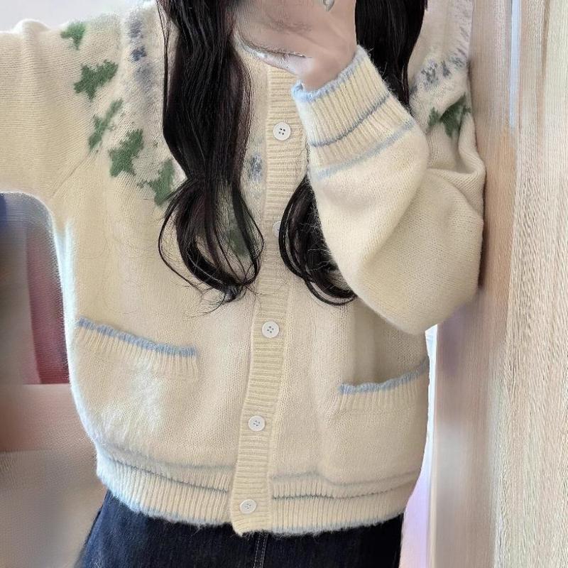

Sweet & Soft Knit Cardigan 2025: Women s Spring/Autumn Jacquard Loose Top One Size грязно-белый