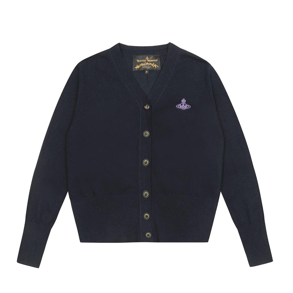 25SS Vivi Saturn Stickerei Schlanker Strickpullover mit Rüschenkragen - Koreanische Frühjahrs-/Herbstkollektion