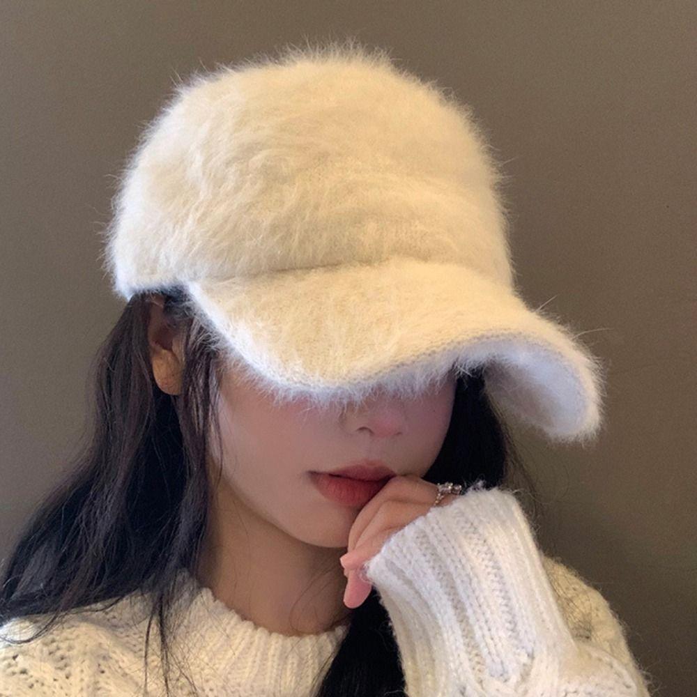 Solid Color Women's Baseball Cap Adjustable Winter Warm Hat Versatile Plush Dubill Cap  Daily