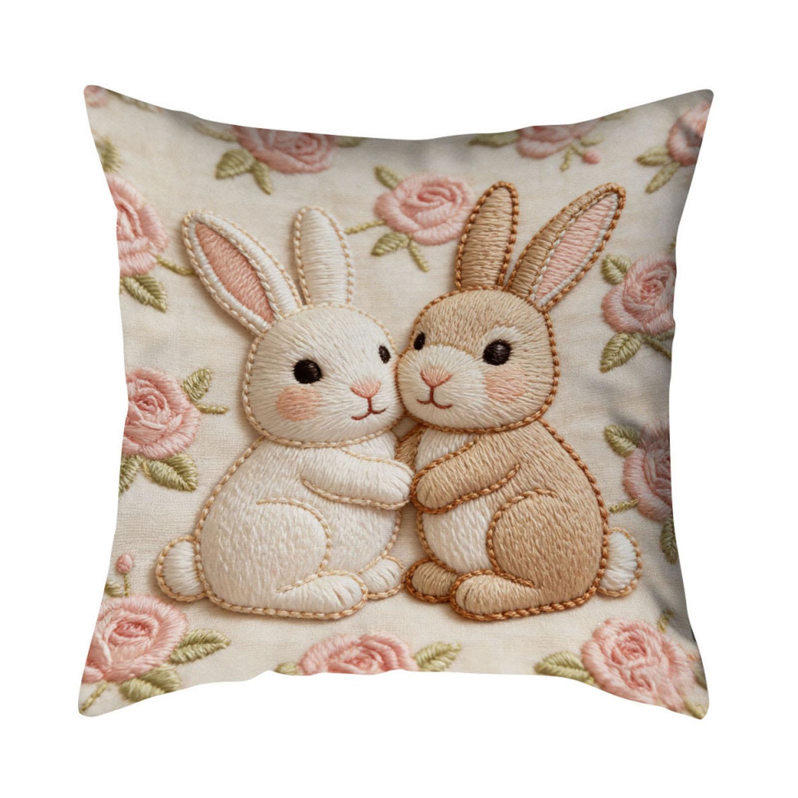 

Пасхальная наволочка с вышивкой милого животного-кролика - Наволочка для диванной подушки