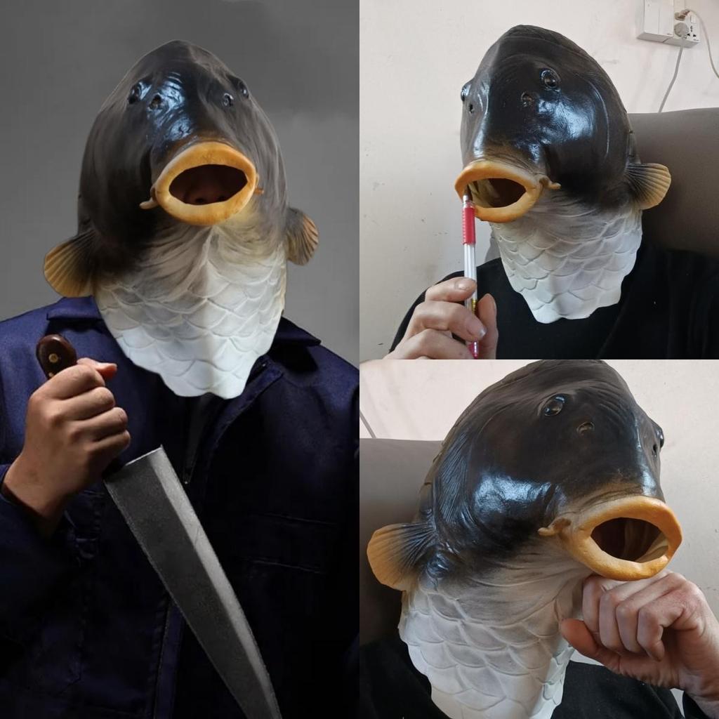 Realistic Latex Fish Masks for Adults Animal Head Mask Halloween Costume Headwear Props Masquerade Party Dress Up Decors