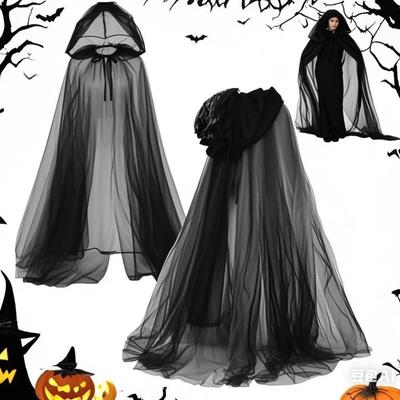 Transparentes Damen Halloween Kostüm Verkleidung Kapuzenmantel Süßes Netz Geisterumhang Kinder