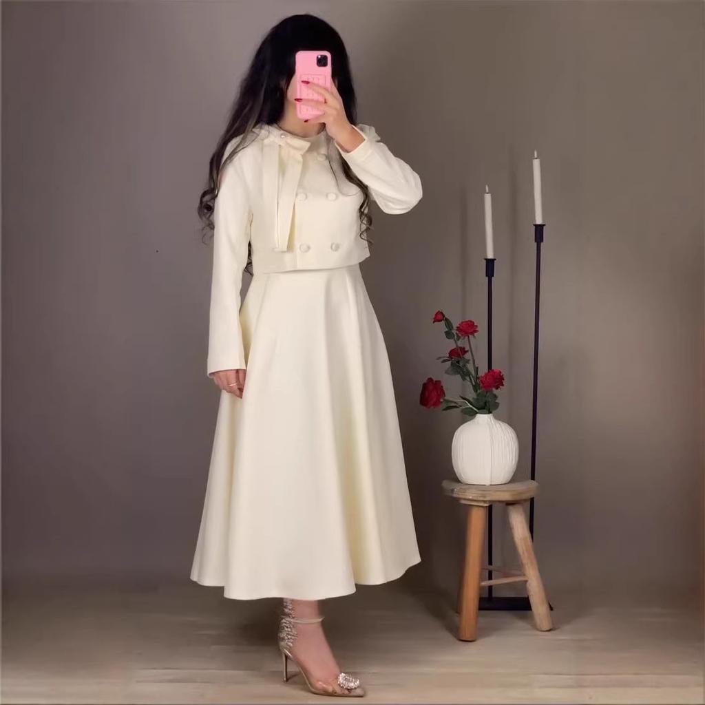 Cross-border European and American Women's Clothing Amazon British Slim College Style Top Waist A-shaped Long Skirt Set