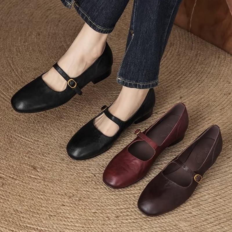 Módní Lehké Pohodlné Mary Jane Boty Dámské Módní Čtvercový Podpatek Ležérní Baleríny Velikost 42 Měkká Kůže Baleríny Zapatos De Mujer