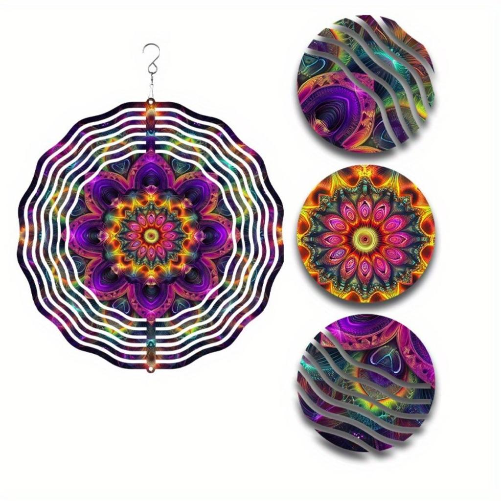 10 Inch Hanging Wind Chime with Mandala Flower Design Rotating Art Perfect for Balcony Garden Decoration Gift for Relatives Friends