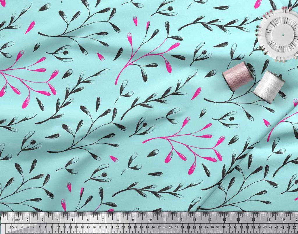 Soimoi Green Poly Crepe Fabric European Ash Seeds Leaves Fabric Prints By Metre 42 Inch
