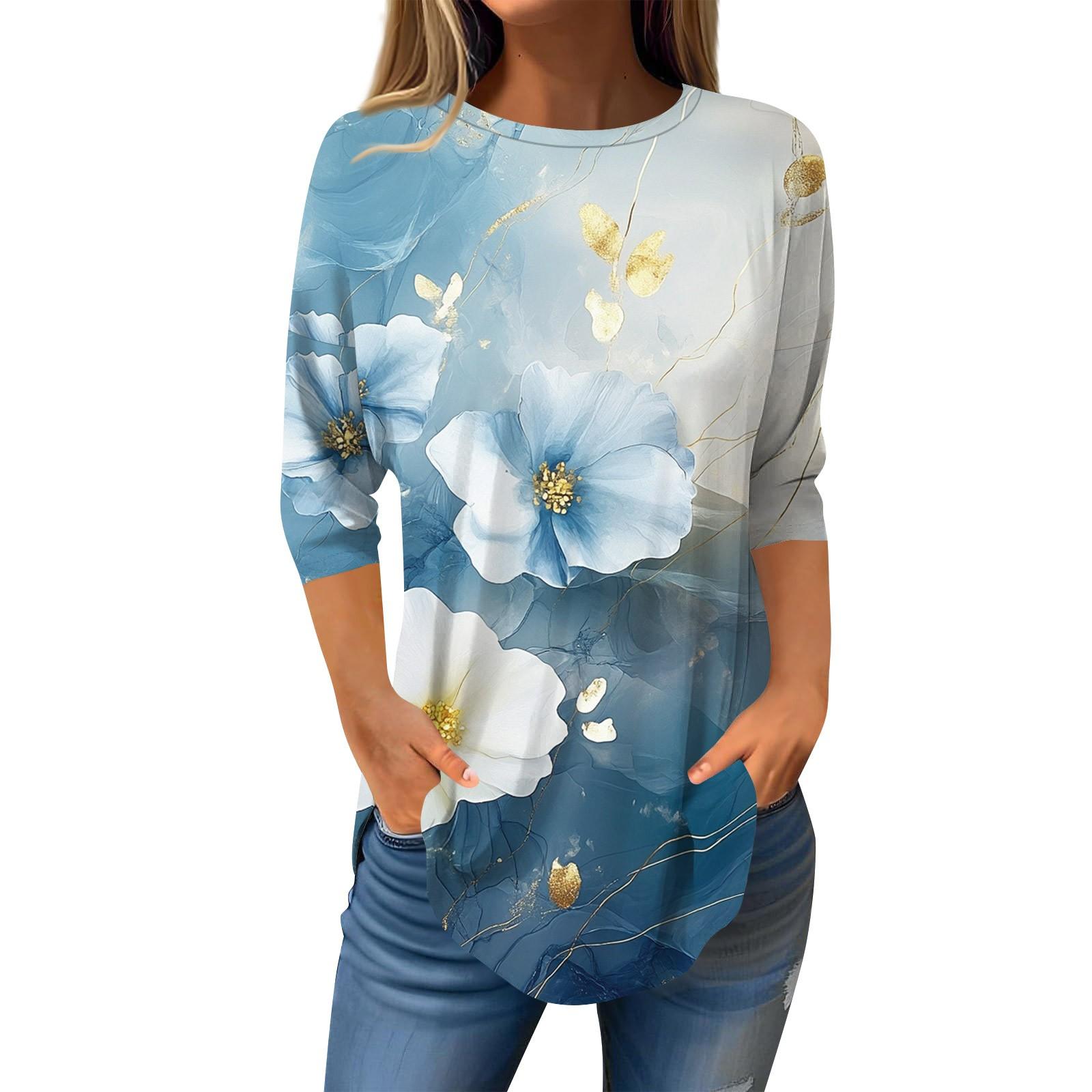 

Рубашки с рукавом 3/4 для женщин, милые топы, футболки с рисунком, блузки, повседневные базовые топы больших размеров, пуловеры XL белый