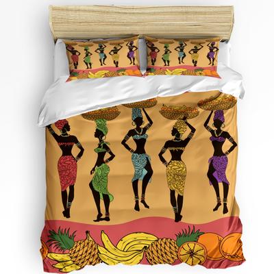 Afrikanische Frau Yoga Vase Silhouette Weiß 3-teiliges Bettwäscheset für Schlafzimmer Doppelbett Heimtextil Bettbezug Steppdeckenbezug Kissenbezug