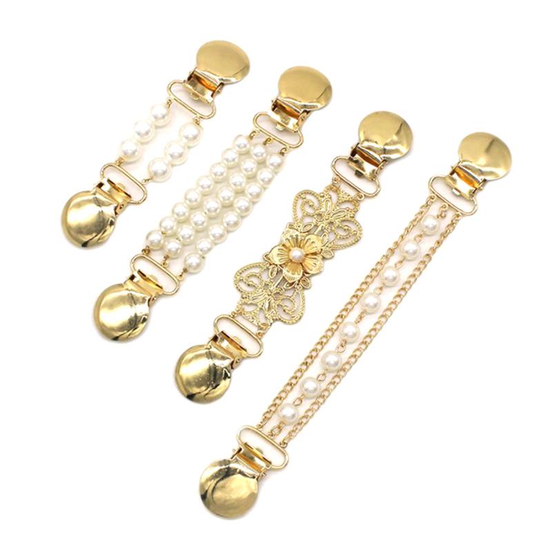 Fashion Women Imitation Pearl Cardigan Collar Clip Holder Dress Shawl Clasp Brooch Pin Sweater Scarf Collar Clip Lady Accesories