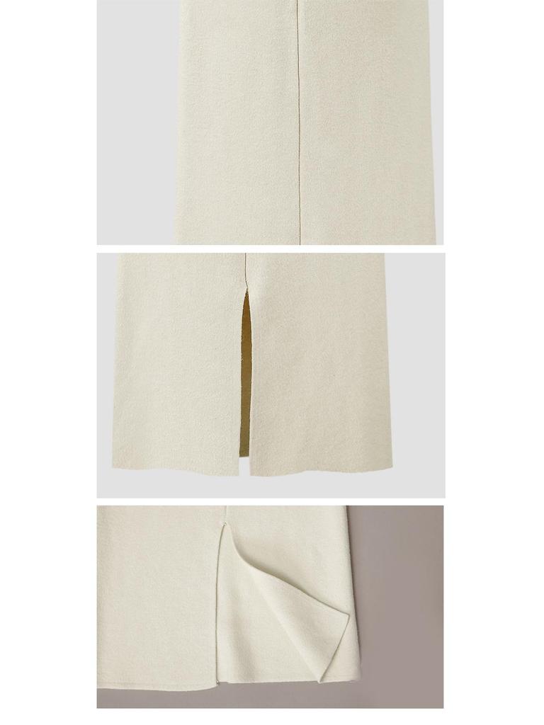 Women's Wool Knit High-Waist Midi Skirt – Large Size, Thick, Split Hem for Autumn/Winter