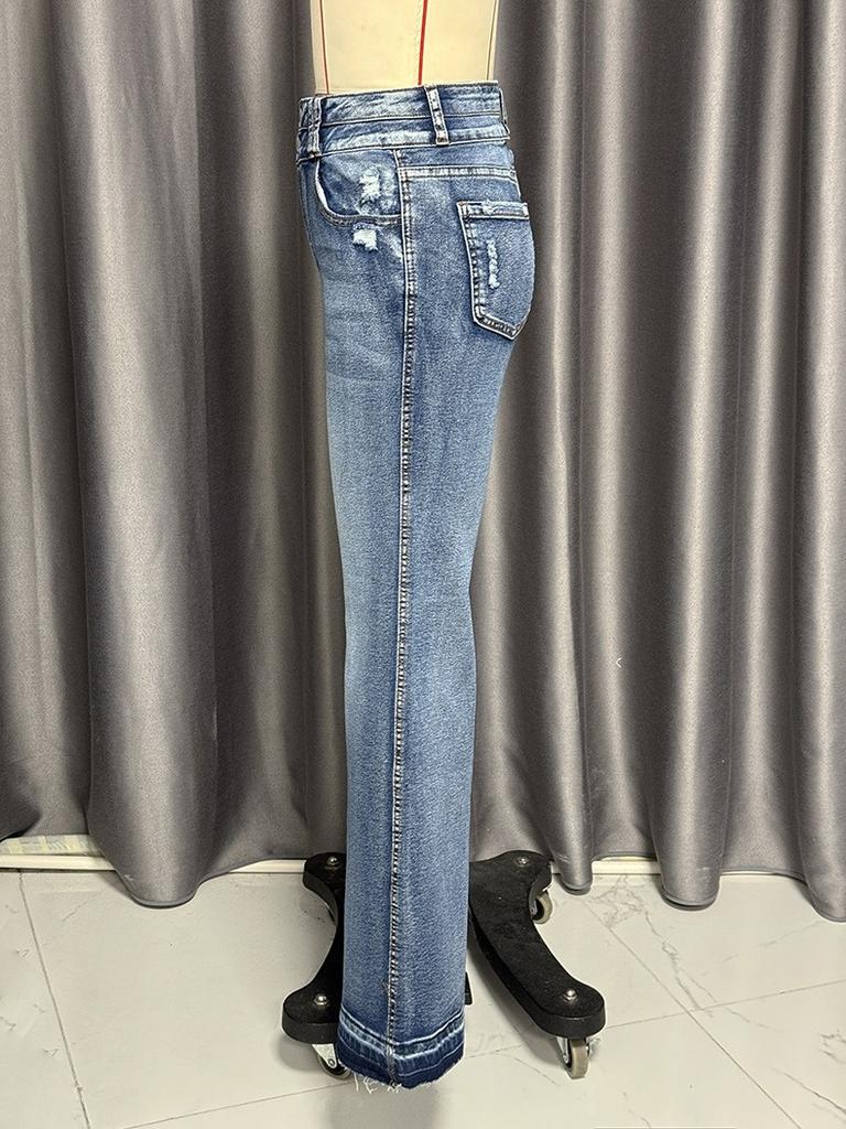 Women's Denim High Waist Fashion Washed Street Flared Trousers