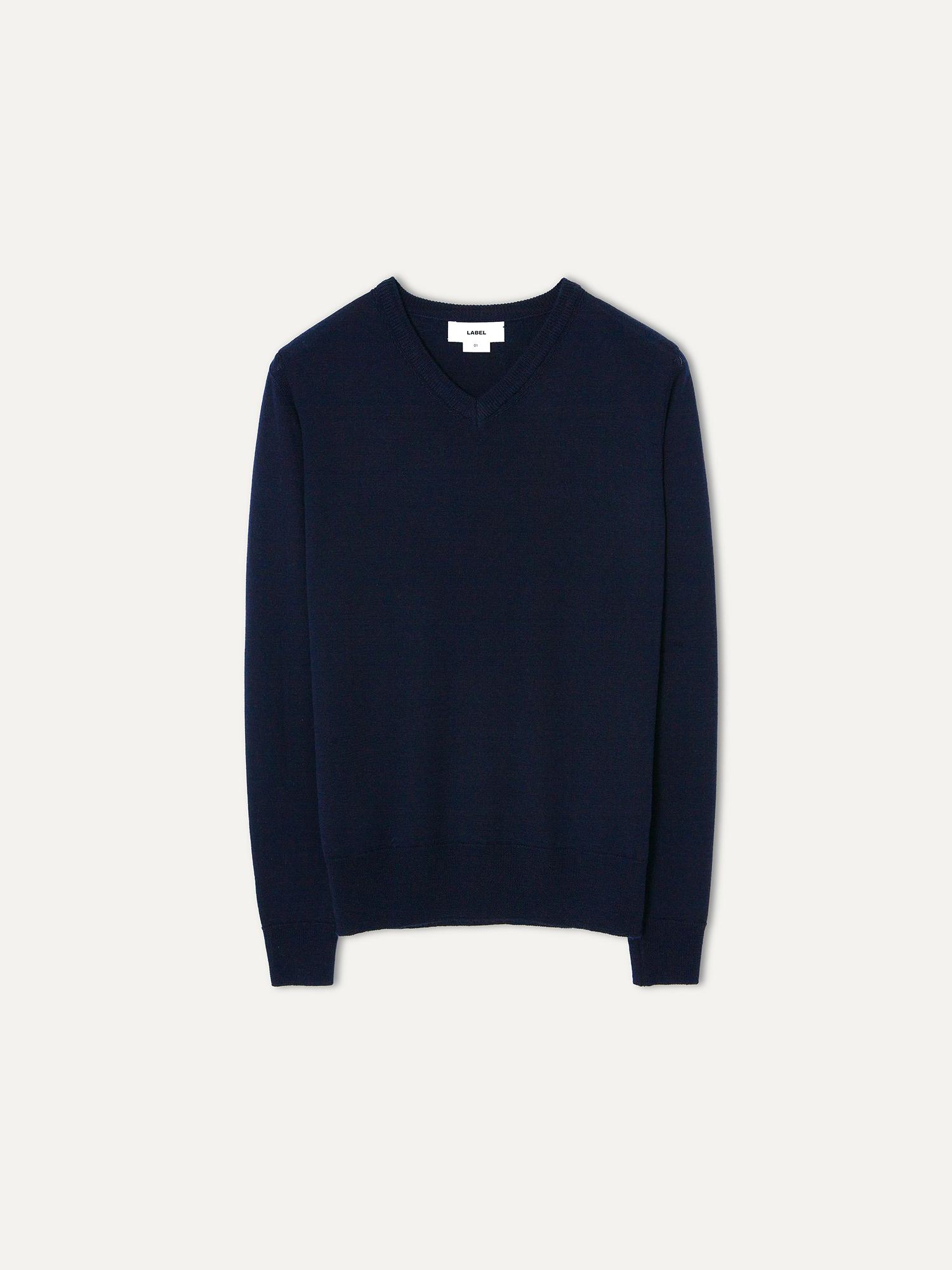Label Archive W Roni Merino Wool V-Neck Sweater Navy 1