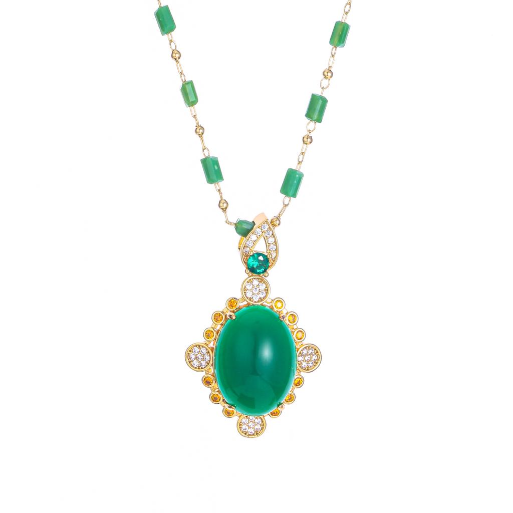 Emerald Necklace Female Retro Ethnic Style Temperament Hetian Jade Pendant Exquisite Collarbone Chain